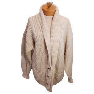 Vintage OakBrook Wool Cardigan Chunky Knit Size Medium/ Large Beige Fall Wool